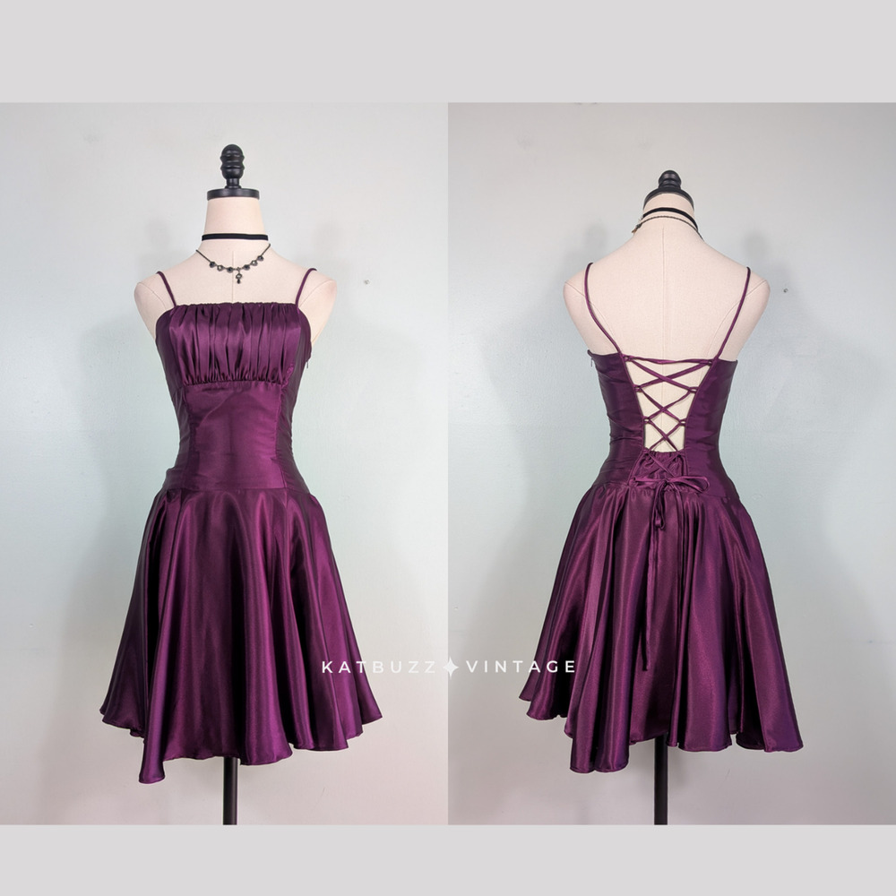 Vintage McClintock Prom Dress Mini Gown 4 Purple Corset 90s Y2K Goth Babydoll